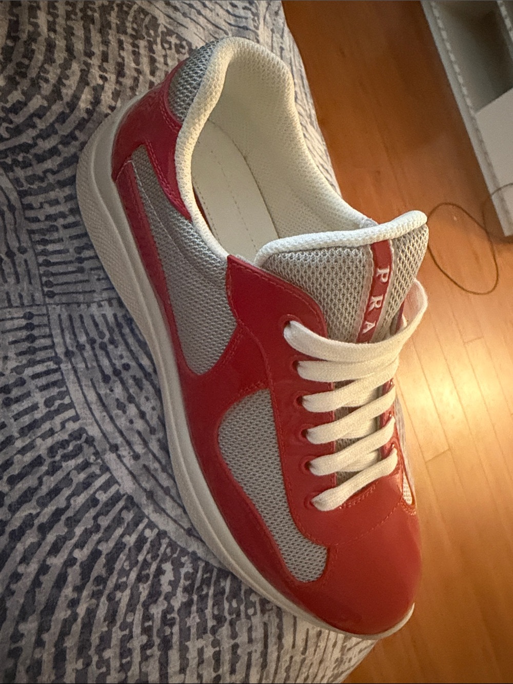 Prada Red and White Men’s Low-Top Sneaker